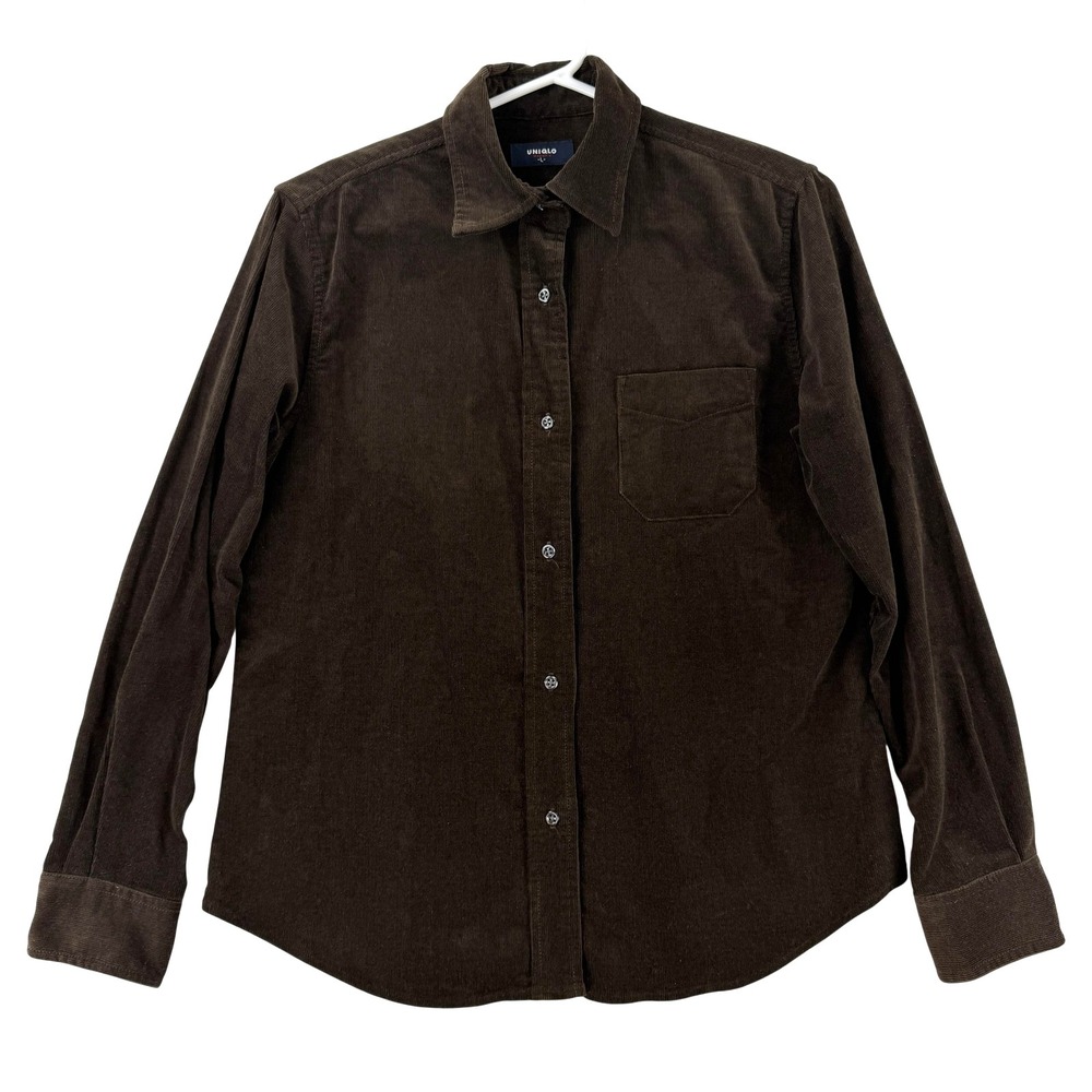 Uniqlo‎ Button Up Shirt Womens Large Brown Corduroy Collared Long Sleeve Casual
